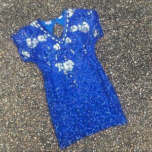 Vintage 1989s beaded silk sheath dress India M
